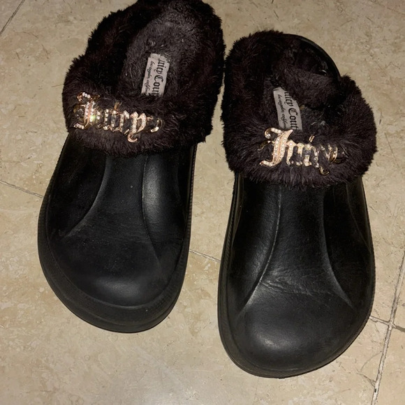Juicy couture rhinestone bling fur lined crocs style slippers Sz 9 - Picture 3 of 10